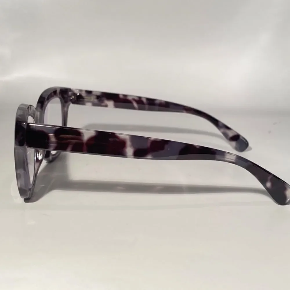 1145 Mona Reading Glasses 2.50 Sq Eyeglasses Grey and Black Tortoise Frames NWT